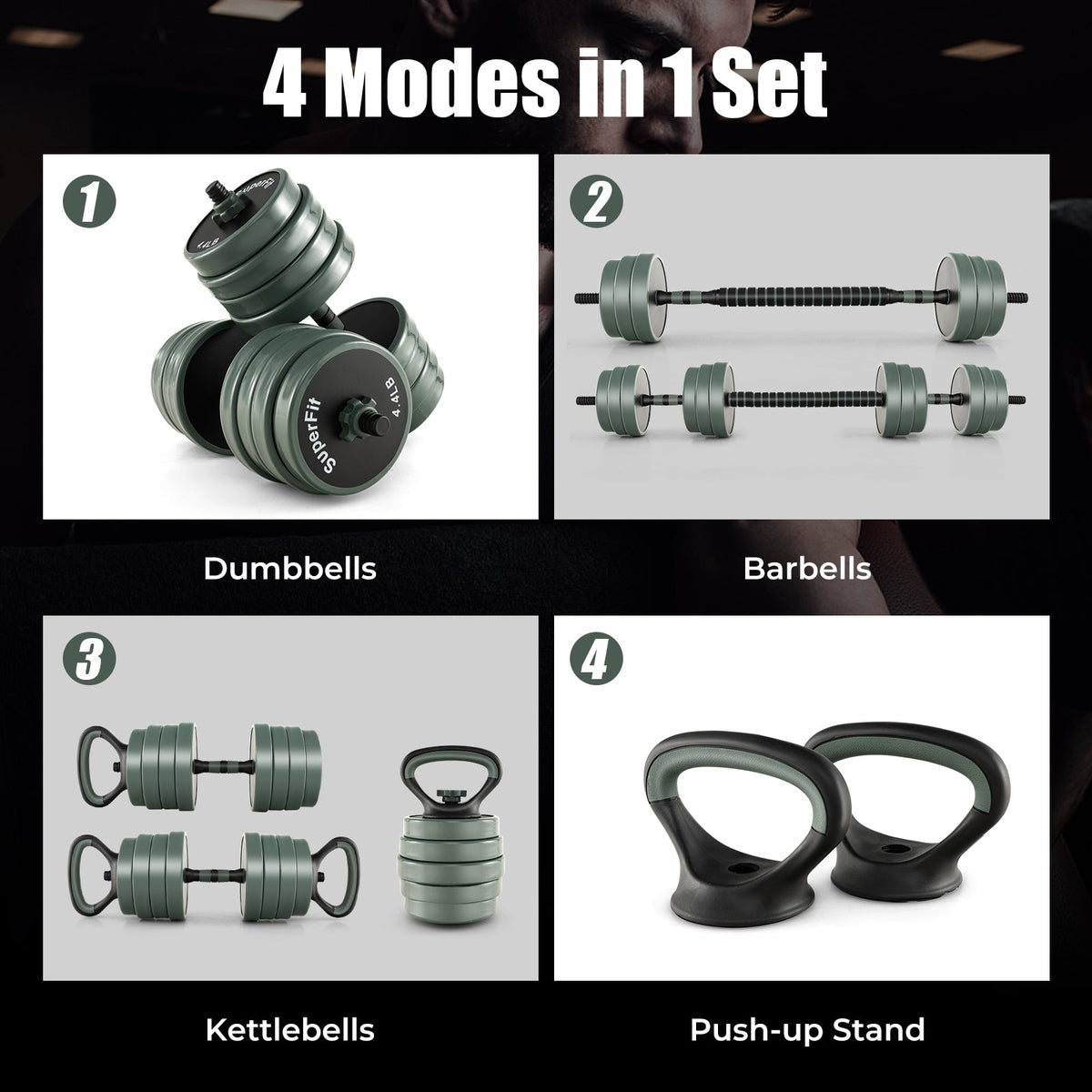 4-in-1 Adjustable Weight Dumbbell Set