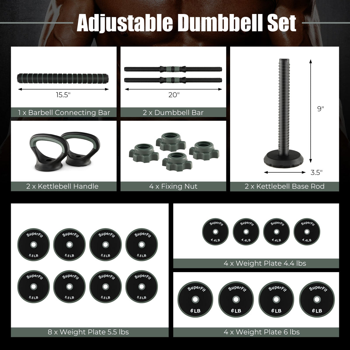 4-in-1 Adjustable Weight Dumbbell Set