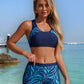 Blue Leaves Print High Waist Bikini Set