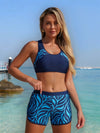 Blue Leaves Print High Waist Bikini Set