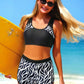 Blue Leaves Print High Waist Bikini Set
