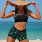 Blue Leaves Print High Waist Bikini Set
