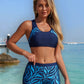 Blue Leaves Print High Waist Bikini Set