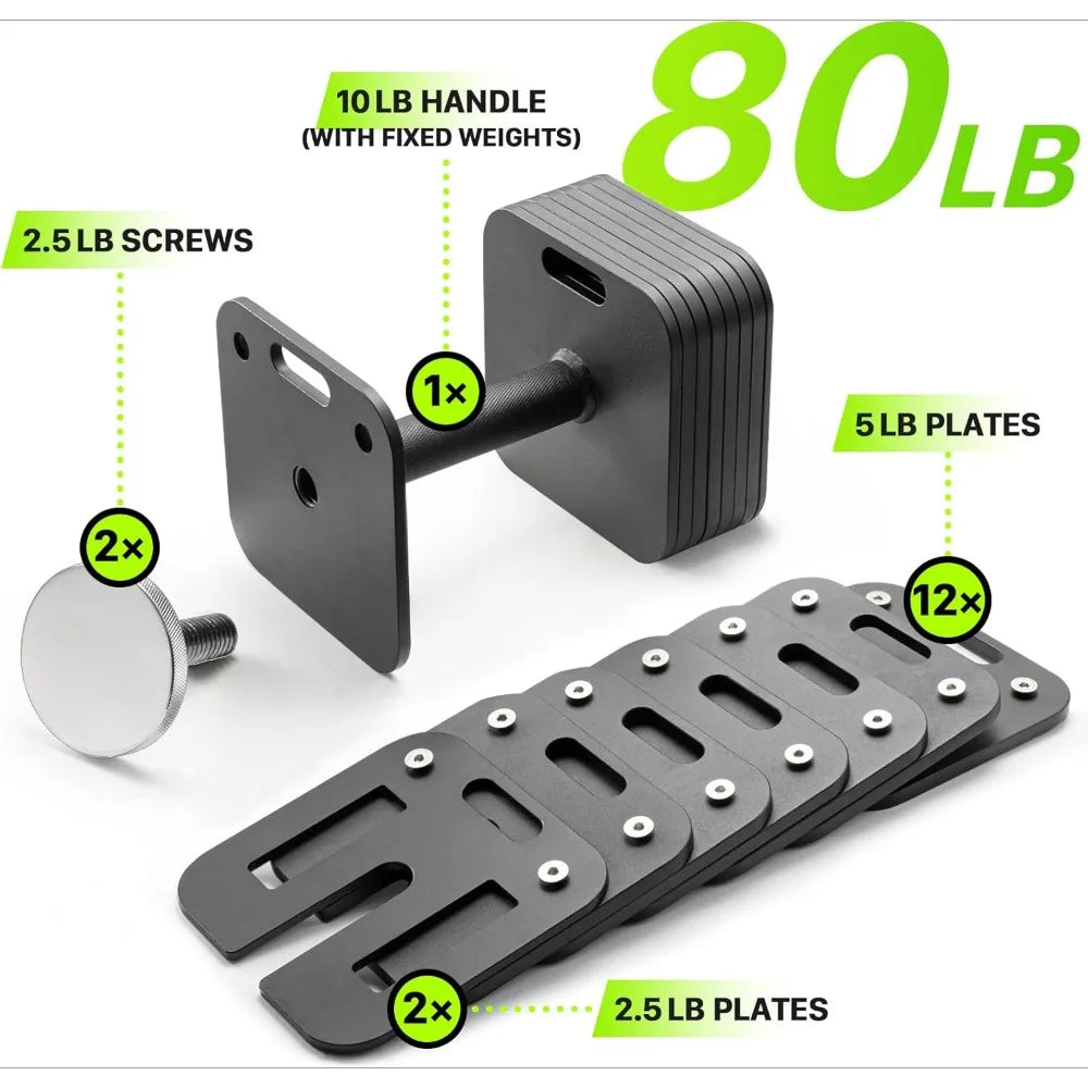Adjustable Dumbbell Set 10-80lb Quick-Lock