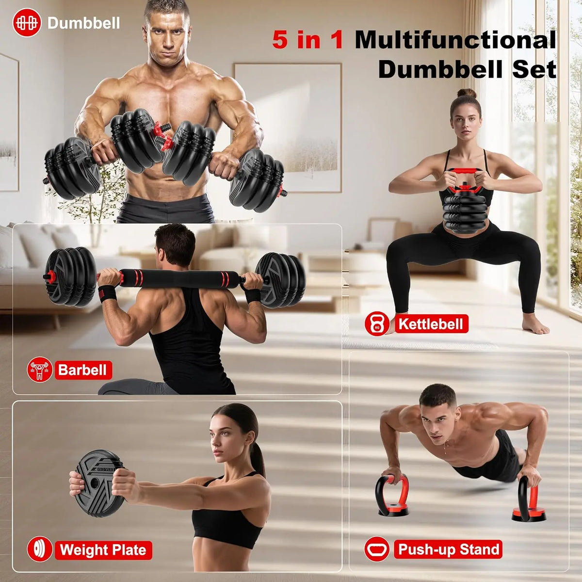 5-in-1 Adjustable Dumbbell Barbell Set